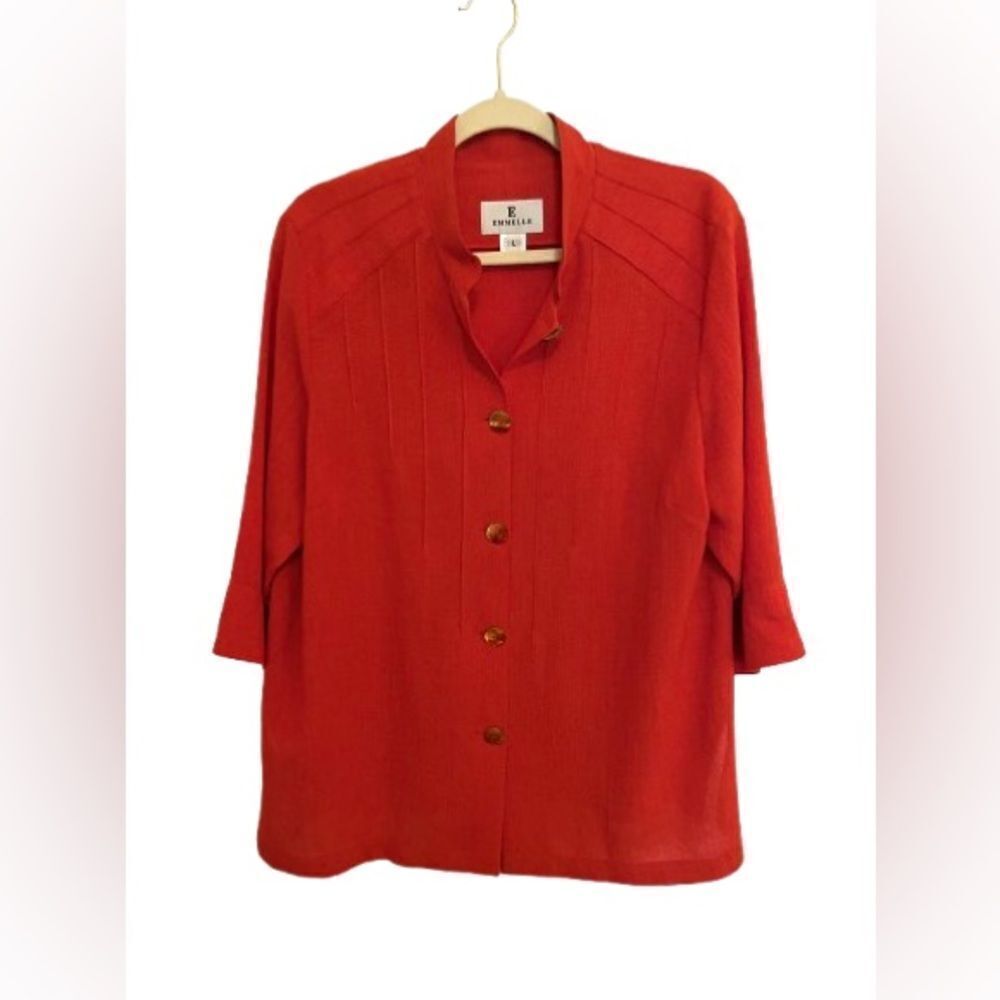 EMMELLE Vibrant Orange 3/4 Sleeve Mandarin Collar Shirt
